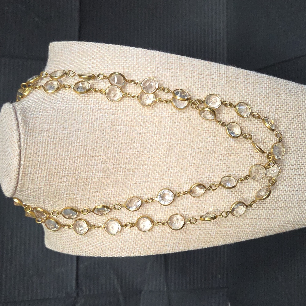 J. Crew Gold Tone Bezel Set Crystal Necklace 34"
